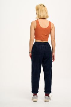 Billie Are Our Relaxed Trousers With An Elasticated Waist And Tapered Leg Shape. Available Here In Our Classic Sailor Blue Cord! Our Fit Fully Elasticated Waistband To Sit On The Waist Loose Fitting Around The Hips Tapered Full Length Leg With Room To Roll Deep Side Pockets The Fabric 100% Organic Cotton Cord Made From Gots Certified Organic Cotton Corduroy Yak Care Machine Washable - We Advise Using A Laundry Bag To Protect The Cord Pile, It Will Prevent Creasing As Much Line Dry Modelled By Fl Lucy And Yak, Dungarees Shorts, Relaxed Trousers, Corduroy Trousers, Cotton Cord, Jumpers And Cardigans, Hat Hairstyles, Laundry Bag, Playsuit Jumpsuit