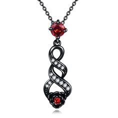 PRICES MAY VARY. 💕Design:The gothic black rose necklace are designed with rose and infinity, set with red and white zircon to accentuate their vintage and unique style. Black rose necklace are a great gift for mother, wife, daughter, girlfriend. 💕Material:Black rose necklace are made of red and white Zircon.It is hypoallergenic, tarnish resistant, nickel-free, lead-free, cadmium-free, suitable for long-term wear. 💕Size: The black rose necklace size is 0.36*1.20 inch. Packaging: 1x black rose Black Round Pendant Jewelry For Valentine's Day, Black Rose Design Party Jewelry, Black Necklace With Rose Design For Gift, Elegant Black Jewelry With Rose Design, Valentine's Day Metal Jewelry With Rose Design, Black Necklace With Rose Design As Gift, Black Gothic Necklace For Valentine's Day, Black Heart Pendant Necklace For Valentine's Day, Gothic Rose Colored Jewelry For Gift