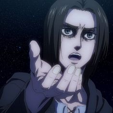 an anime character holding his hand up in front of the camera with stars in the background