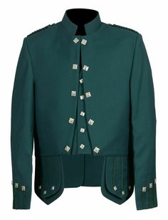 This Custom Made Sea Green Sheriffmuir Doublet Kilt Jacket and Vest made of high Quality Wool has its own Grace to wear for all kind of wedding occasions and gatherings. This evening wearing Kilt Jacket accompanies Vest and idealizes appropriate for men's and young men. It including thorn symbol on all buttons with skirt folds. This Scottish Jacket is completely fixed with glossy silk and accompanies 10 buttons. The vest is completely lined and has 5 watching thorn buttons. ⦿Product Features Mat Winter Wedding Outerwear With Buttons, Fitted Nehru Jacket For Fall Wedding, Fitted Nehru Jacket With Stand Collar, Fitted Stand Collar Outerwear For Weddings, Long Sleeve Outerwear With Buttons For Wedding, Fall Wedding Outerwear With Buttons, Formal Fitted Blazer With Epaulettes, Fitted Outerwear With Stand Collar For Wedding, Long Sleeve Wedding Outerwear With Buttons