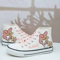 Kawaii My Melody, Cute Converse Shoes, Cute Converse, Heeled Flip Flops, Crop Top With Jeans, Canvas Flats, Hello Kit, Pretty Shoes, My Melody