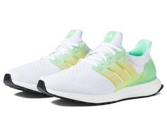 adidas Running Ultraboost 5.0 - Men's Shoes : White/White/Beam Green : The primary materials that compose this product contain a minimum of 20 percent recycled content. Featuring a colorblock design, the adidas Running Ultraboost 5.0 Running Shoes are perfect for your everyday runs. adidas PRIMEKNIT textile upper. BOOST midsole. Gusseted tongue for protection against dirt and dust. Lace-up closure. Pull-on style. Stretchweb outsole with Continental rubber. Imported. Measurements: Weight: 12 oz P Spring Sports Running Shoes Fade-resistant, Green Sportswear Sneakers With Boost Midsole, Green Fade-resistant Running Shoes For Sports, Green Adidas Athleisure Sneakers, Green Synthetic Sporty Running Shoes, Sporty Fade-resistant Sneakers For Spring, Sporty Fade-resistant Spring Sneakers, Green Adidas Running Shoes With Logo, Adidas Running Shoes With White Sole For Sports