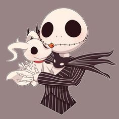 the skeleton and jack skellingy are hugging each other in this cute cartoon drawing