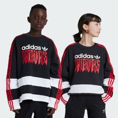 adidas Shop the Graphic Crew Sweatshirt Kids - Black at adidas.com/us! See all the styles and colors of Graphic Crew Sweatshirt Kids - Black at the official adidas online shop. Collegiate Black Tops With Three Stripes, Adidas Urban Sweatshirt With Ribbed Cuffs, Urban Adidas Logo Sweatshirt For Sports, Adidas Crew Neck Sweatshirt For Sports Events, Adidas Streetwear Crew Sweatshirt, Urban Adidas Sweatshirt For Sports, Adidas Urban Sweatshirt For Sports, Three Stripes Crew Neck Sweatshirt For Sports Events, Crew Neck Sweatshirt With Three Stripes For Sports Events