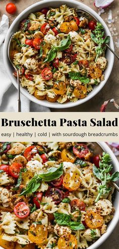 two bowls filled with pasta salad next to each other