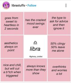 an image of different types of words on a pink background with the word libra written in