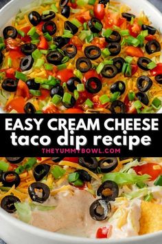 easy cream cheese taco dip recipe in a white bowl