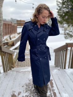 Vintage Navy Blue Classic Trench Coat by Pierre Cardin. Size is 38 T (Tall) Lovely designer trench coat, made well and has the original belt. Longer in the arms and length slightly. Fantastic vintage condition. Measured flat and in inches. Pit to pit - 20 in Waist - 20 in Hips - 22 in Sleeve - 26 in Length shoulder to hem - 46 in Winter Workwear Raincoat, Single-breasted, Winter Workwear Raincoat Single Breasted, Winter Single-breasted Raincoat For Work, Classic Long Sleeve Raincoat For Work, Classic Long Sleeve Raincoat, Winter Workwear Raincoat With Button Closure, Single Breasted Raincoat For Workwear, Winter Workwear Raincoat With Long Sleeves, Long Sleeve Raincoat For Winter Workwear