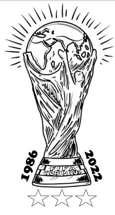 a drawing of the world cup trophy with five stars around it and an inscription that reads,