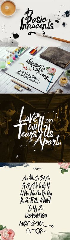 some type of font and calligraphy that is being used in various ways to create an artistic