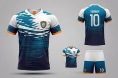 a soccer uniform with the number 10 on it and two different shorts for each team