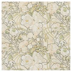 an art nouveau wallpaper with flowers and vines in gold, white and green colors