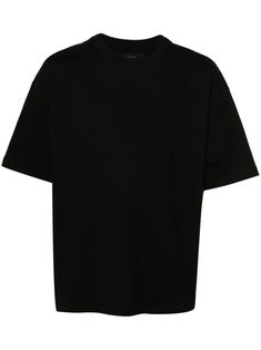 Shop or share your style of the product on ModeSens! black cotton jersey texture embroidered logo at the chest and rear crew neck drop shoulder short sleeves straight hem Amiri Logo, City Shorts, Balenciaga Triple S, T Shirt Vest, Light Jacket, Jacket Style, Logo Embroidered, Jean Coat, Drop Shoulder