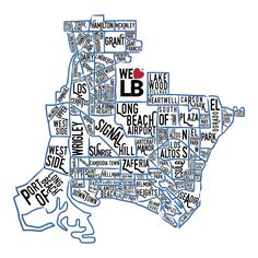 a map of the city of los angeles with all its major streets and names in blue