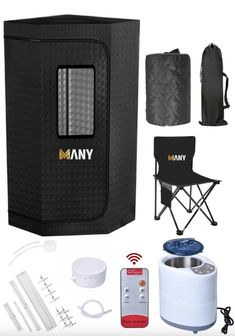 many different types of camping equipment including a cooler and other items to use in the outdoors