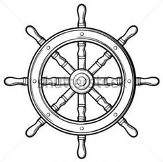 the steering wheel of a ship or boat, drawn by hand in black and white