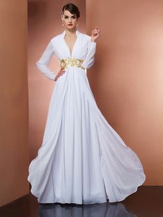 A-Line/Princess V-neck Long Sleeves Long Chiffon Dresses - Prom Dresses Long Chiffon Dresses, Evening Dresses Uk, Chiffon Dresses, Chiffon Dress Long, Evening Dresses Cocktail, Linnet, Chiffon Prom Dress, Junior Dresses, Evening Dresses Long