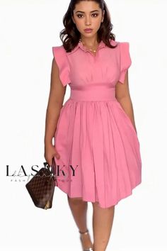 Lasaky - Elegant Sleeveless A-Line Pleated Dress Pink Sleeveless Mini Dress For Day Out, Pink Mini Sleeveless Dress For Day Out, Elegant Pink Knee-length Sundress, Pink A-line Sleeveless Dress For Spring, Chic Sleeveless Pink Dress, Pink Midi Sleeveless Dress For Summer, Pink Casual Sleeveless Dress With Ruffles, Casual Pink Sleeveless Dress With Ruffles, Pink Sleeveless Summer Dress For Daywear