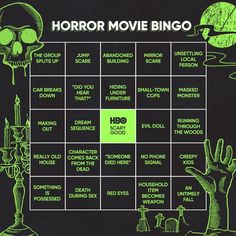 an image of a game board for horror movie bingo with the names and numbers on it