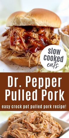 slow cooker pulled pork recipe with bbq sauce on the side and text overlay