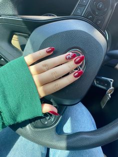 #red #fall #nails #initials #nailinspotrendy Dark Red Nails With Initial, Red Initial Nails, Nails Initials, Red Fall Nails, Initial Nails, Dark Red Nails, Red Fall, Fire Nails, Nails Inspo