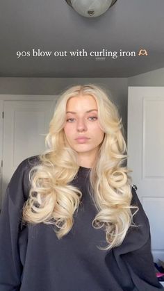 Huge Blowout Hair, Classy Blowout Hair, Fancy Blowout Hair, 90s Curls Hairstyles, Big Bounce Curls, Big 90s Curls, 90s Big Hair Tutorial, 90s Blowout Hair Curling Iron, 90s Bombshell Blowout