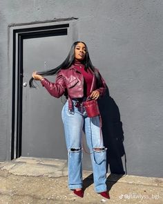 Tan And Silver Outfit, Burgundy Outfits For Black Women, Red Jacket Black Pants Outfit, Valentines Concert Outfit, Fall Fashion Baddie, Grown Woman Outfits Black Women Fall, Bronnniee Outfit, Feminine Fall Outfits Black Women, Burgundy Outfits Black Women