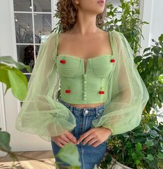 Spring Green Fitted Corset, Fitted Green Corset For Spring, Spring Tulle Fitted Corset, Fluffy Sleeves Blouse, Fluffy Sleeves Top, Formal Gowns Elegant, Dresses Bow, Fluffy Sleeves, Midi Prom Dress