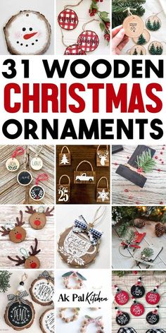 the cover of 31 wooden christmas ornaments