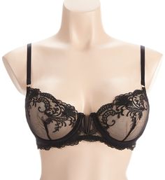 Seductive embroidered bra with gorgeous details and a see-through look. See-through mesh underwire cup is unlined (unpadded), with a tall dart and detailed embroidery. Scalloped, non-stretch edge at neckline. Sewn-on elastic underband holds base of front close to you. Center - wide, arched center panel with V-wire at top. Soft fine mesh sides have upper and lower soft elastic. Wide-set, restricted stretch elastic straps have soft undersides and adjust at back with goldtone metal hardware. Tags a Wedding Sheer Underwire Bra, Sheer Underwire Bra For Wedding, Wedding Underwire Sheer Bra, Elegant Fitted Sheer Bra, Fitted Lace Sheer Bra, Elegant Mesh Bra With Padded Cups, Fitted Lace Bra With Sheer Details, Fitted Sheer Underwire Bra, Sheer Fitted Underwire Bra