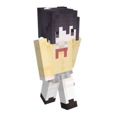 an image of a minecraft character with black hair and white skin, standing in front of a white background