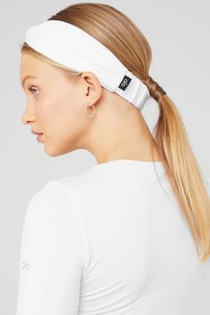 Alosoft Headband - White | Alo Yoga Sporty Stretch Headband With Elastic Band, Stretch Sports Headband With Elastic Band, Sports Headband With Elastic Stretch, Sports Sweatband Headband, Elastic Stretch Headband, Fitted Casual Headband With Cotton Sweatband, Fitted Sweatband Headband, Sporty Headband For Sports, Casual Fitted Cotton Sweatband Headband