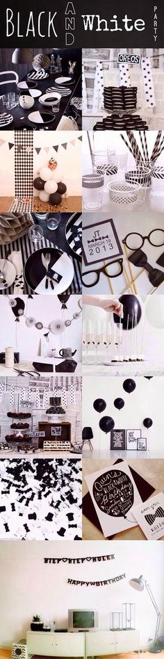 black and white paper collages are arranged in different styles, sizes and colors