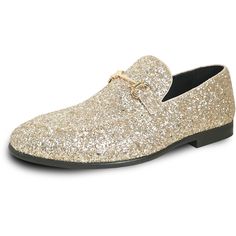 PRICES MAY VARY. Brilliant All-Over Glitter Effect with this Modern Dress Loafer Style from bravo! A Modern Dress Loafer Style with Various Pop Elements and Buckle Details Catch the Light the Way You Turn, and Attract All Eyes on You. Premium Fully Lined Interior and Full-Length EVA Cushioned Footbed Keeps Your Feet Comfort of Walking and Dancing. Durable Rubber Outsole. Heel Measures Approximately 0.75". Full Size Range From 7 to 16 Medium Width. Perfectly for Prom, Wedding, Formal, or Party Oc Gold Prom Shoes, Prom Tuxedo, Tuxedo Shoes, Buckle Loafers, Light The Way, Slip On Dress Shoes, Loafer Style, Slip On Dress, Blue Green Gold