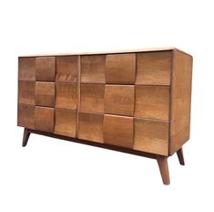 the sideboard is made out of wood and has several compartments on each side,