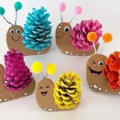 some very cute little crafts made out of pine cones