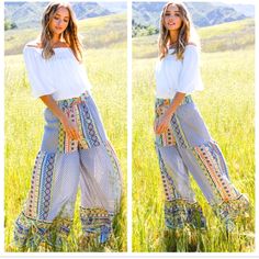 Brooke Boho Fabulous Double Tiered Wide Leg Printed Pants Low Rise With Elastic Waistband, Tassels In The Front, Double Tier Ruffles Wide Leg Color Block Patchwork Mixed Style Print Pants Wedding Guest Engagement Party Bachelorette Vacation Cruise Travel Western Aesthetic Vibe Retro Vintage Christmas Thanksgiving Holiday Resort Chic Casual Dressy Valentines Shop Our Full Collection Of: Preppy - Tiktok Classic Classy - Trendy - Work Office Business Casual - Contemporary - Minimalist - Business Pr Pants Wedding Guest, Pants Low Rise, Retro Vintage Christmas, Bachelorette Vacation, Resort Chic, Casual Dressy, Vacation Cruise, Boho Bridesmaid, Western Aesthetic