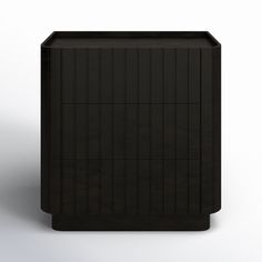 an empty black trash can on a white background