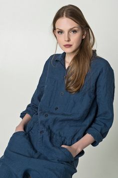 "Loose fit jumpsuit with long sleeves and front buttons, which transition into a zip. This linen jumpsuit has a drawstring below the waistline that allows adjusting a silhouette. This elegant jumpsuit with shirt collar has 4 pockets: two at the top and two comfortable pockets at the bottom. We made these linen overalls from soft and drapey Lithuanian linen, this jumpsuit sparks with feminine confidence and is a stylish pick for any occasion: a casual day, a trip or a friends' party. You can wear Casual Linen Long Sleeve Jumpsuits And Rompers, Linen Jumpsuits And Rompers With Pockets For Work, Relaxed Fit Linen Overalls With Pockets, Utility Jumpsuits And Rompers With Patch Pockets, Linen Overall Jumpsuit With Pockets, Casual Linen Jumpsuits And Rompers With Buttons, Linen Overall Jumpsuits And Rompers With Pockets, Linen Overalls With Pockets, Relaxed Fit Jumpsuits And Rompers With Patch Pockets