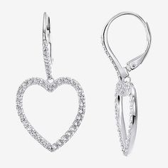 Features: Quick ShipEarring Back: Lever BackSetting: ProngShape: HeartStone Cut: RoundStone Millimeter Measurement: 1.5 Mm Width, 1.5 Mm LengthMetal Color: WhiteEarring Length: 32.5mmEarring Width: 18mmRounded Carat Weight: 2 Ct. T.w.Care: Wipe CleanStone Type: 84 Cubic ZirconiaEarrings Type: Wire EarringsEarrings Style: Drop EarringsMetal: Sterling SilverCountry of Origin: Imported White Gold Heart Cut Pierced Earrings, Heart-shaped White Gold Diamond Earrings For Pierced Ears, White Gold Heart Diamond Earrings, Classic Dangle Heart Earrings For Anniversary, Formal Heart Cut Earrings With Heart Charm, Pierced Diamond Heart Cut Earrings, Elegant Open Heart Earrings For Formal Occasions, White Diamond Heart-shaped Earrings, Diamond Open Heart Earrings For Anniversary