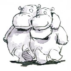 two hippos are hugging each other while one is holding the other's neck