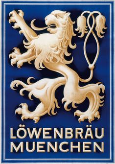 a blue and white sign with a lion on it