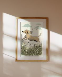 a dog is running through the grass in front of a window