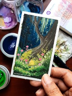 Gouache painting of a fantasy forest. Gauche Painting, Diy Canvas Art Easy, Posca Art, Gouache Art, Art Painting Gallery, Painting Art Lesson, Art Gallery Wallpaper, Forest Painting