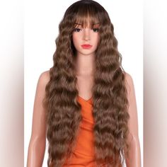 New! The Price Is Firm. 30 Inch Long. Adjustable Cap Wig. Hight Quality Human Hair Blend Wig. Half Human Hair Half Heat Resistant Synthetic! The Ash Caramel Brown Color As The Picture Showed. It’s Full But Light Not Very Heavy. Wave Wig With Bangs, Silky Texture, Soft And Comfortable Wavy Wig With Bangs, Long Wavy Wig, Blend Wig, Bangs For Women, Wavy Wig, Wig With Bangs, Brown Wig, Dark Roots, Caramel Brown