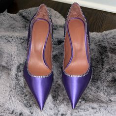 Brand New Amina Muaddi Crystal Pump. Sole Was Redid To Avoid Fall, Bought It For Myself But Never Worn It. Item Cheaper On My I.G @Luxebyvividfashion Purple Rhinestone Pointed Toe Heels, Embellished Purple High Heels, Purple Pointed Toe Heels For Cocktail, Chic Embellished Purple Heels, Embellished Purple Heels For Evening, Chic Purple Embellished Heels, Muaddi Shoes, Amina Muaddi Shoes, Purple Pumps