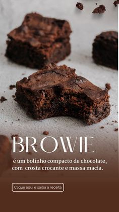 the advertisement for brownies is shown with chocolate pieces