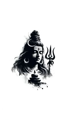 an artistic black and white drawing of hindu god