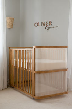 a baby crib in the corner of a room