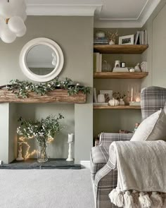 Fire Alcove Ideas, Living Room Panelling Ideas With Fireplace, Country Living Room Panelling, Country Cottage Lounge, Sage Lounge Ideas, Country Snug Room Ideas, Living Room Hearth, Living Room Diner Ideas, West Facing Living Room Paint Colours